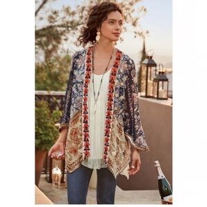 SOFT SURROUNDINGS Moonlight Garden Topper Embroidered Velvet Kimono Size Medium